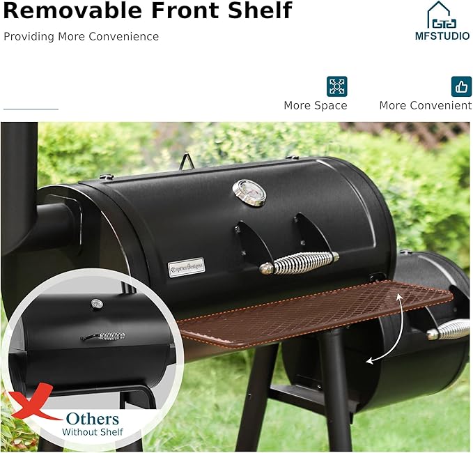 MFSTUDIO Heavy Duty Charcoal Wood Offset Outdoor Smoker Grill Charcoal Grill with Smoker Combo for BBQ Grilling 512 SQ.IN.