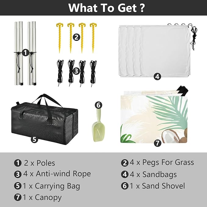 Beach Canopy with Windproof Ropes &amp Sandbags Beach Tent Sun Shade Sun Shelter for Camping Trips Fishing Backyard Fun or Picnics Pineapple and Coconut