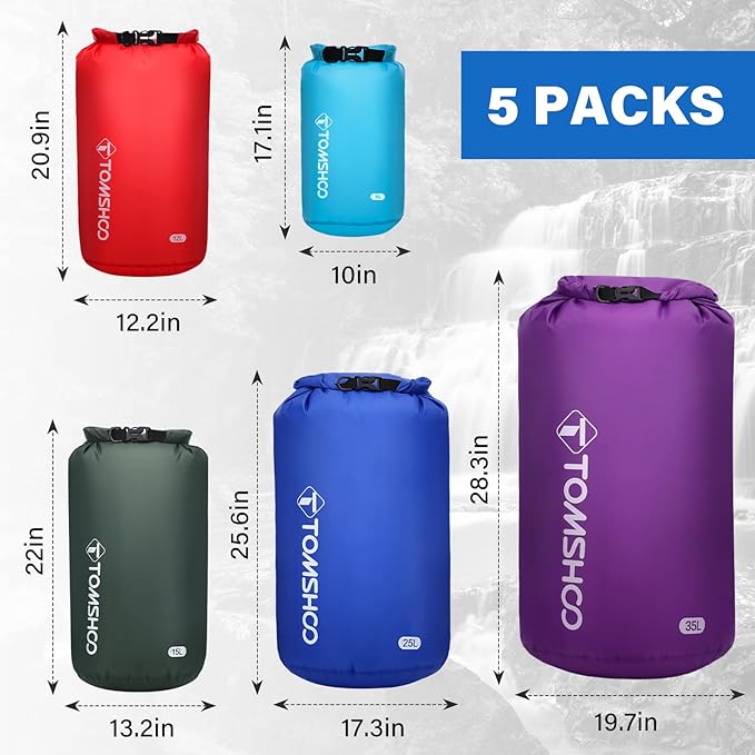 TOMSHOO Dry Bag 3-Pack/5-Pack Lightweight Waterproof Bags Roll Top Sack Set Keeps Gear Dry for Hiking Beach Fishing Kayaking Boating Swimming Camping