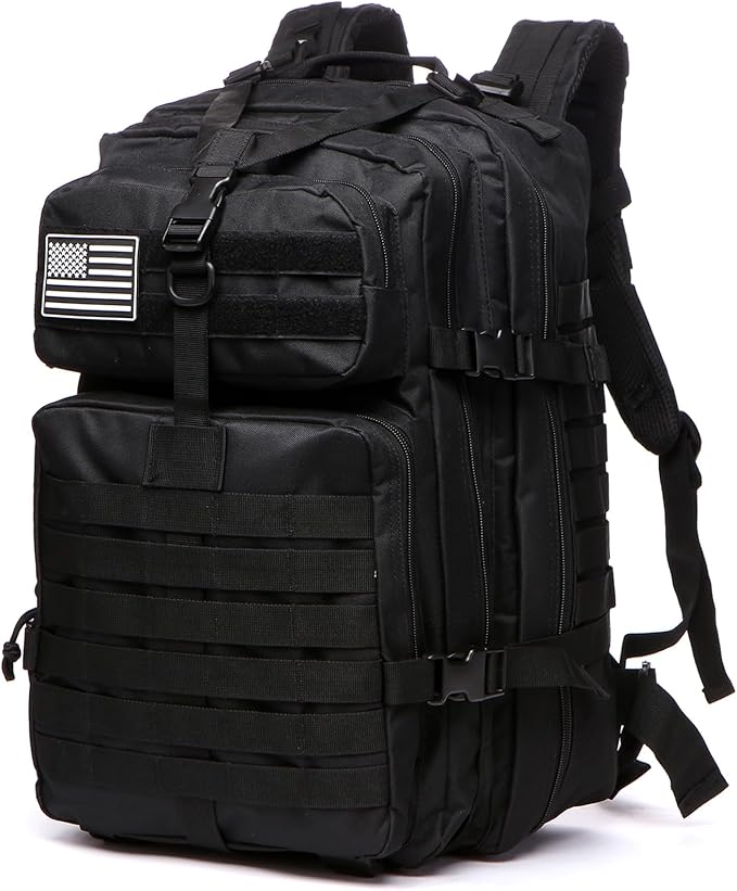 50L Sturdy Nylon Waterproof Fishing Hunting Backpack Outdoor Military Rucksacks Tactical Sports Camping Hiking (Black)
