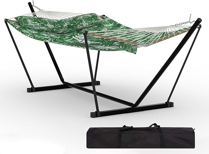 2 Person Outdoor Hammock with Stand 450LBS Capacity Heavy Duty Hammock with Carrying Bag &amp Soft Pillow Portable Indoor Outdoor Hammock Perfect for Backyard Patio Beach