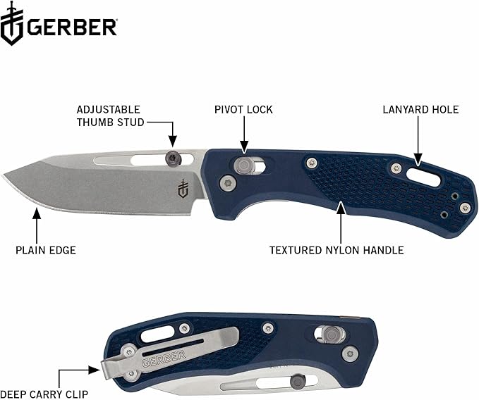 Gerber Gear Assert Magnacut - Deep Carry Pocket Clip Knife for Camping Hiking Adventure - EDC Utility Tool - Stainless Steel Blade - Textured Grip - Made in USA - Blue