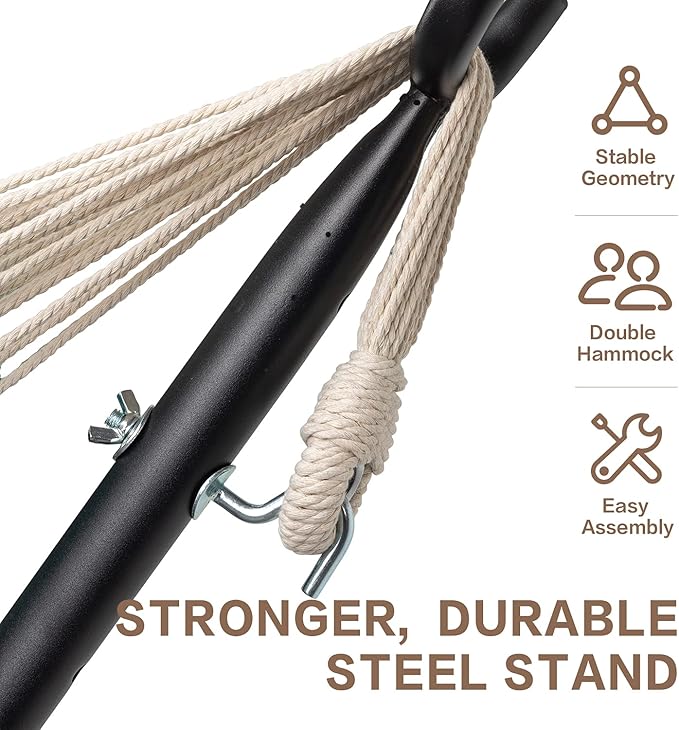 PNAEUT Double Hammocks with Stand for Outside Portable Space Saving Heavy-Duty Steel Stand for Indoor Outdoor Patio with Carrying Bag 450 lbs Capacity (Denim)