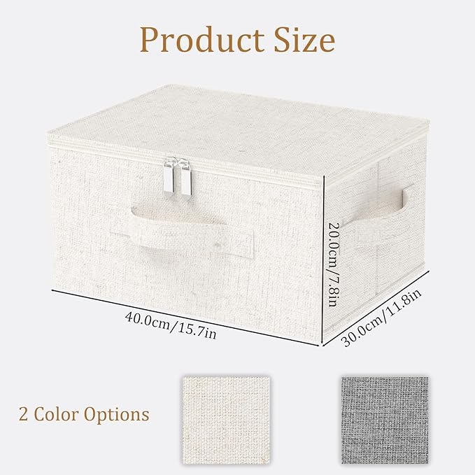 Underbed Storage Cube Closet Organizer with Lid Foldable Home Container Bags for Organizing Clothes Shoes Blankets Pillows 15.7x11.8x7.8Inches Beige 2 Pack