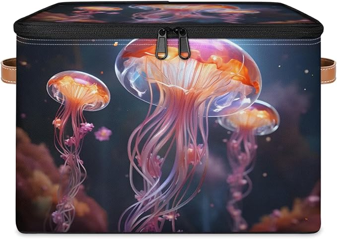 Storage Bins with Lids Jellyfish Ocean Storage Basket Clothes Organizer with Handles Closet Storage Containers for Clothing Bedding Blanket