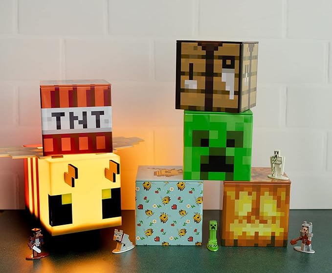 Toynk Minecraft 4x4 Inch Tin Storage Box Set of 5 | Bee | Creeper | TNT | Table | Jack
