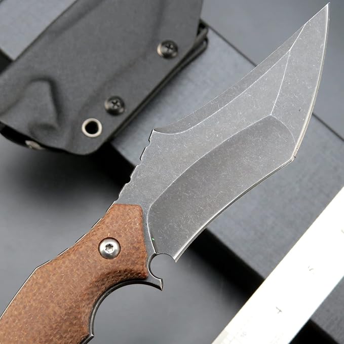 C1117 Fixed Blade KnifeD2 Steel Blade +Micarta Handle Outdoor EDC Survival Claw Knife with Kydex Sheaths(Brown) …