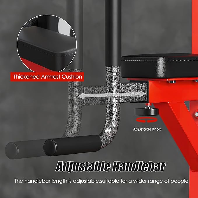 soges Pull Up Bar Dip Station Power Tower with A Backrest Adjustable Height Pull Up Bar Stand Multi-Function Home Gym Strength TrainingRed