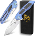 Sitivien ST996 Folding KnifeHandmade M390 Pearlescent Polishing BladeTitanium &amp Carbon Fiber Handle Pocket Knife for Outdoor CampingHikingHunting(Blue)