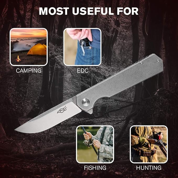 Firebird GANZO FH12-SS Pocket Folding Knife D2 Steel Blade All Steel Handle with Clip Outdoor Camping EDC Utility Pocket Knife (Grey)