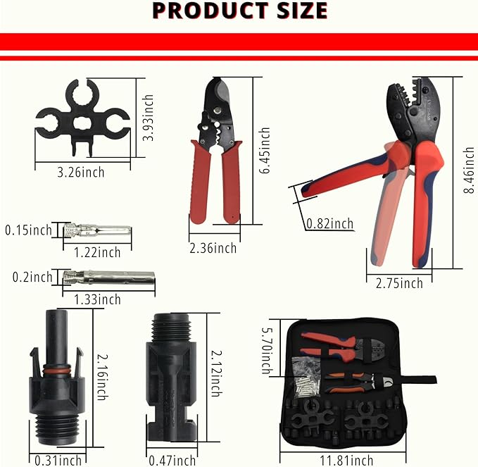 Solar PV Panel Crimping Tool Kit with 6 Pairs Solar Connectors Iron Wire Cable Cutter Solar Spanner Wrenches Solar Connector Crimper Works for AWG10-142.5/4/6mm²