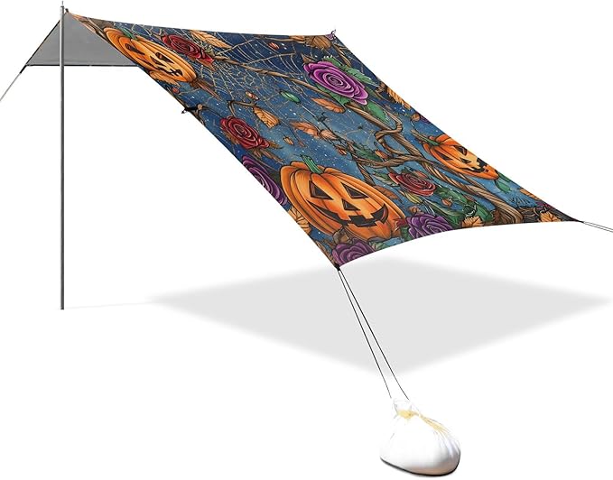 ALAZA Pumpkin Spider Web Beach Tent Sun Shelter Portable Canopy Sunshade for Outdoor Camping Picnics Backyard Fun 10x9 ft