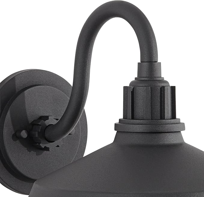 Franklin Iron Works Arnett Rustic Urban Barn Outdoor Wall Light Fixture Smooth Black Aluminum 10 1/2 Gooseneck Arm for Exterior House Porch Patio Outside Deck Garage Yard Front Door Garden Home