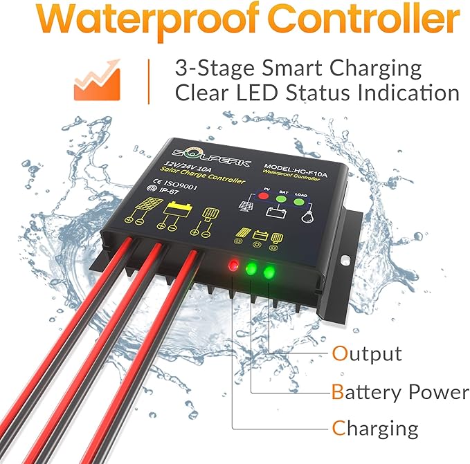 SOLPERK Solar Panel Kit 30W 12V Waterproof Solar Battery Trickle Charger Maintainer + Upgrade Waterproof Controller + Adjustable Mount Bracket for Boat Car RV Motorcycle Marine Automotive