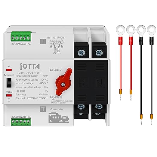 Dual Power Automatic Transfer Switch 2P 100A 110V PC Type Electrical Selector Switches 50/60Hz Mini ATS Auto/Manual Transfer Switches for Generator Uninterrupted Power Supply Matched Device