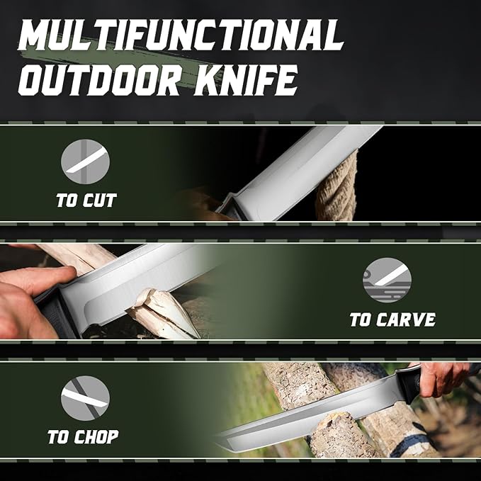 Dragon Creek Tactical Knife Kydex - Outdoor Fixed Blade Survival Knife with Sheath Full Tang Handle for Camping Hiking Christmas Thanksgiving Gift Men Green