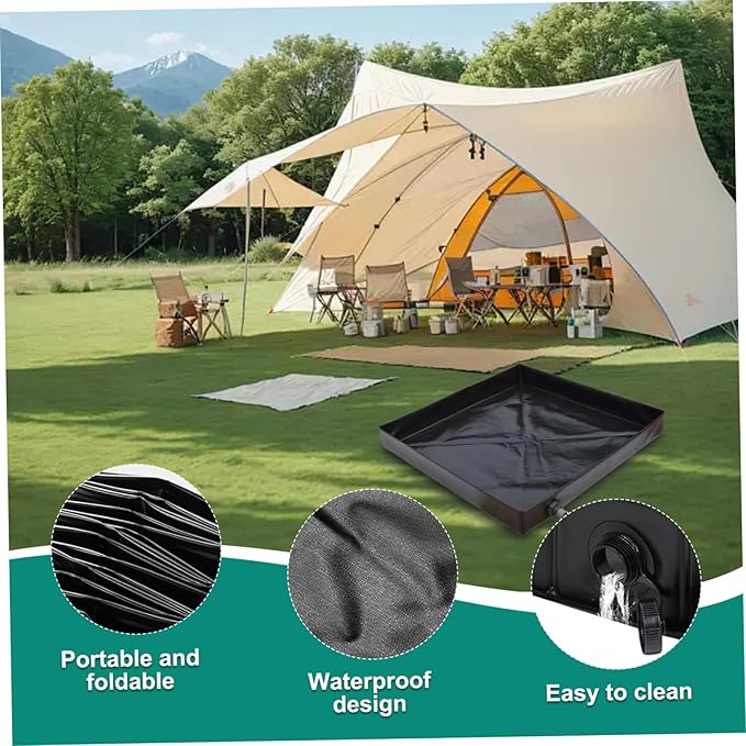 Camping Shower Mat 41x41'' Collapsible Shower Base with Wrapped Edges Rapid Drainage Waterproof Pan with Heavy Duty Bottom for Outdoor Camping.