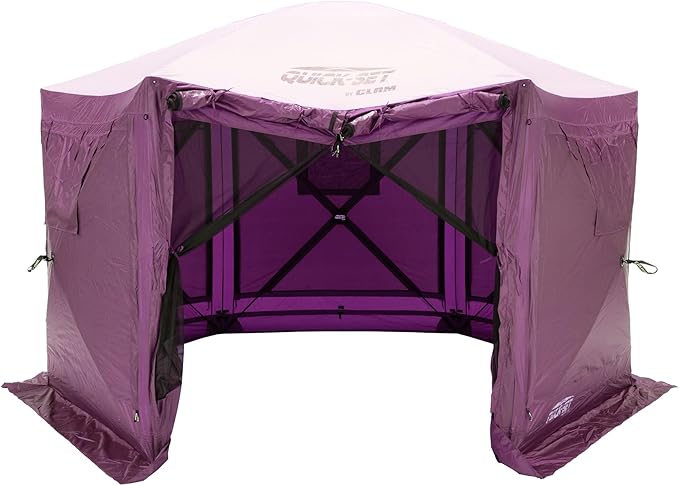 Clam Pavilion 12.5' Pop-Up Screen Tent – Plum Outdoor Camping Gazebo Canopy with Wind Panels Mesh Netting &amp Carry Bag – 6-Sided Portable Shelter for 8 People – Fast Setup Patio or Event Tent