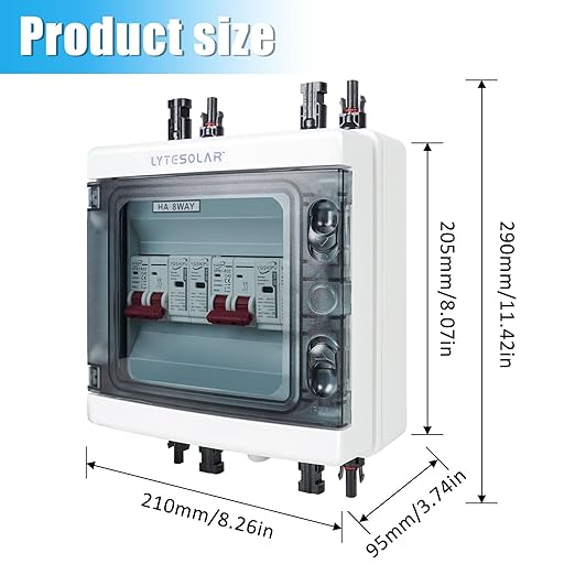 2 String 500V PV Combiner Box 2 in 2 Out Dual String 63A DC Circuit Breaker with Solar Disconnect Function Surge Protection IP65 Weather-Resistant Enclosure