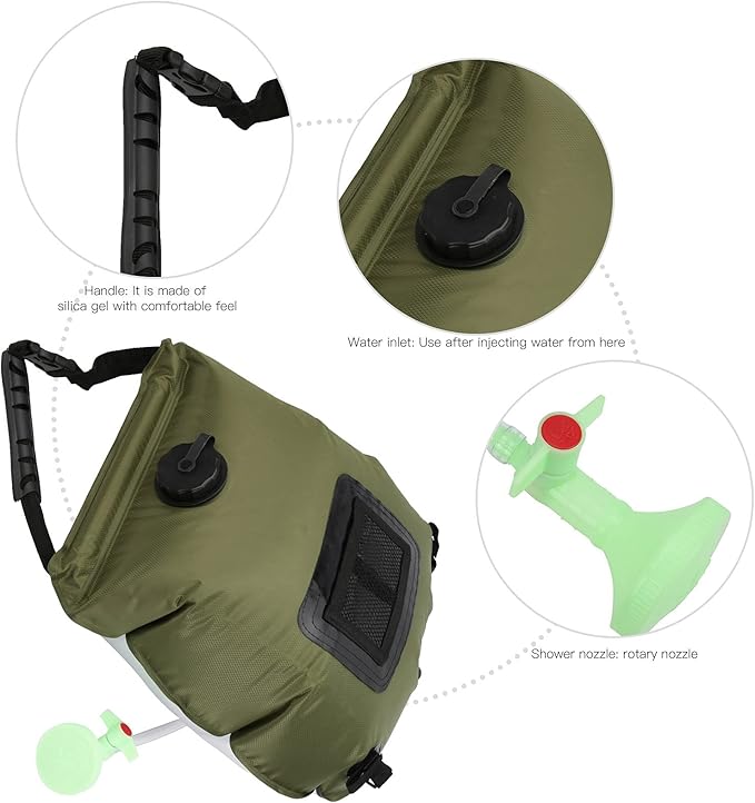 Solar Camping Shower Bag 20L Solar Powered Shower for Hiking Lightweight Travel Shower Bag with Thermometer Portable Outdoor Shower with Large Capacity