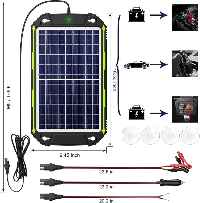 Sun Energise 10W 12V Solar Battery Charger Maintainer PRO Built-in Smart MPPT Charge Controller Waterproof 10 Watt 12 Volt Solar Panel Trickle Charging Kits for Car Auto Boat RV Marine Trailer