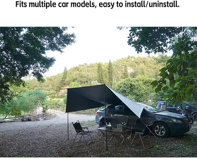 Car Side Awning Tent for Mitsubishi Outlander 2010-2025 SUV 7-Seater Oxford Fabric Camping Vehicle Side Sun Shelter Portable Tailgate ShelterBlack-2m Aluminum Rod Set
