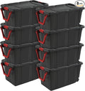 Sterilite 8-Pack Industrial Tote Heavy-Duty Storage Bins w/Lids and Wheels 40 Gallon - Stackable Organizing Containers for Home Garage Office and Basement