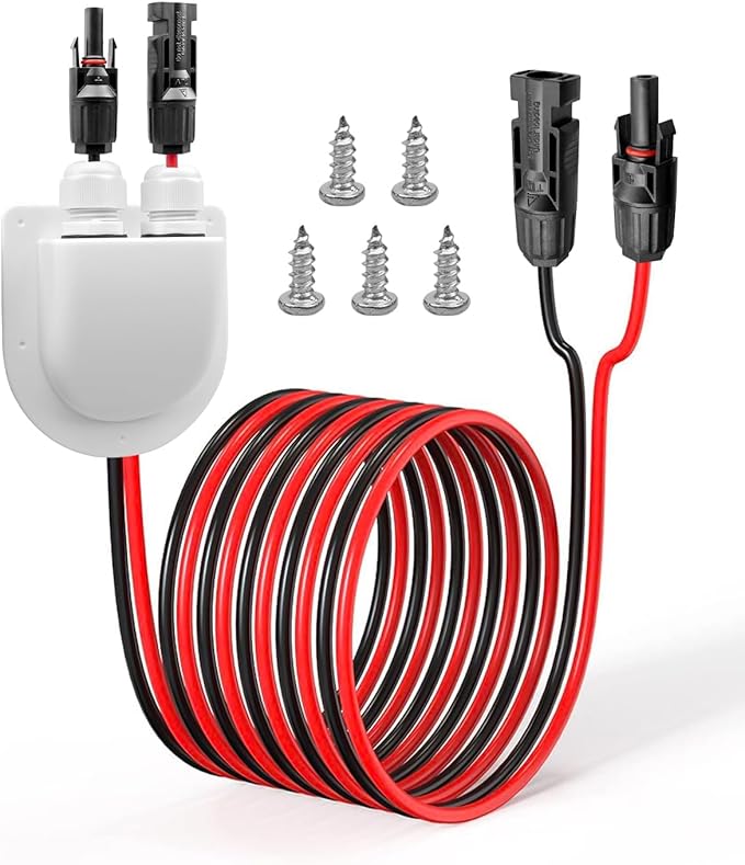 TIKSCIENCE Solar Extension Cable Weatherproof Entry Gland Junction Box with Female and Male Connector Adapter 10Ft 10AWG Solar Panel Cable Connector for RV Boat Van Solar Panels Camper