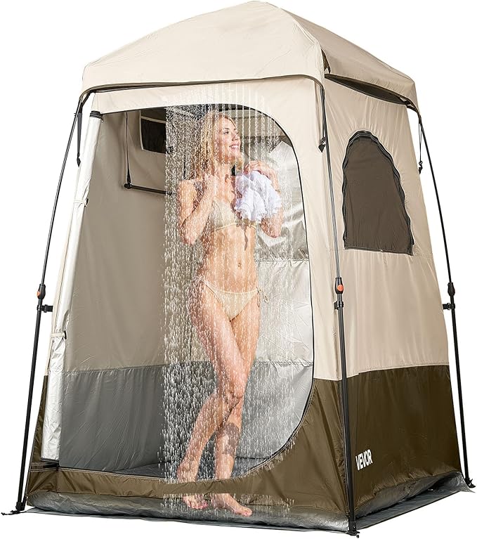 VEVOR Camping Shower Tent 1 Room Foldable Privacy Tent Changing Room with Ground Stakes Ropes Carry Bag and Crossbar 210D Oxford Fabric with Silver Coating for Camping Beach and Fishing