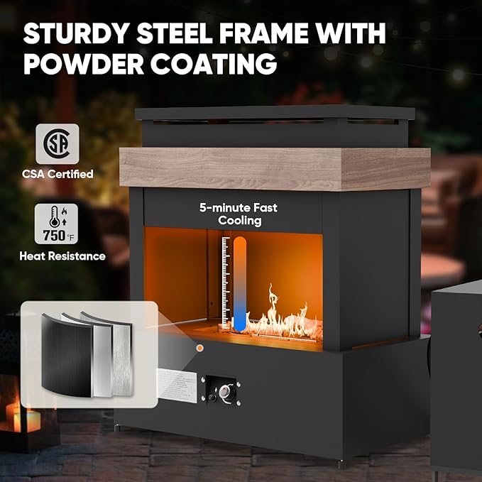 35’’ Smokeless Outdoor Propane Fireplace with Tank Storage CSA Certified 50000 BTU Patio Fire Pit with Cover for Garden Backyard Patio Black/Beige