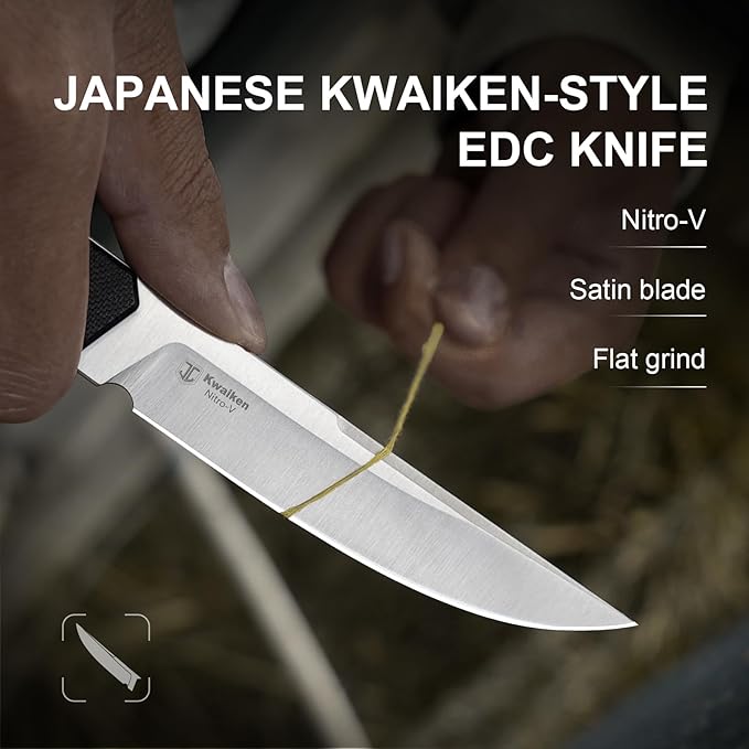 Kizer Kwaiken Fixed Blade Knife 3.94 Nitro-V Blade Hunting EDC Knife with Black G10 Handle Survival Knife with Adjustable Sheath for Hiking Camping Outdoor Knives 1066A4
