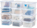 IRIS USA 12-Pack Storage Bins with Lids 17 Quart Shoe Boxes Clear Stackable Containers Organize Shoes Closet Shelves Classroom Organization Teacher Tools Game Storage - BPA-Free Plastic