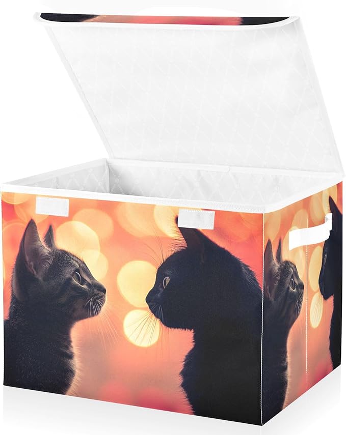 AIXIWAWA Lidded Storage Cube (Black Cats) Fabric Foldable Closet Bins with Flip Lid and Handles Organizer Basket Container 16.5 x 12.6 x 11.8 IN