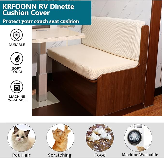 KRFOONN RV Dinette Cushion Covers Stretch Sofa Seat Slipcovers Replacement Camper Cushions Cover Washable Couch Cushion Slipcovers for RV Camper Car Bench(1 Backrest Cover &amp 1 Bench Cover Beige)