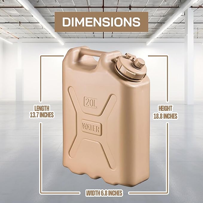 Scepter Portable Military Style Water Container for Camping and Outdoors 5 Gallon Sand - Heavy-Duty Plastic Beverage and Hydration Dispenser for Outdoor Trip