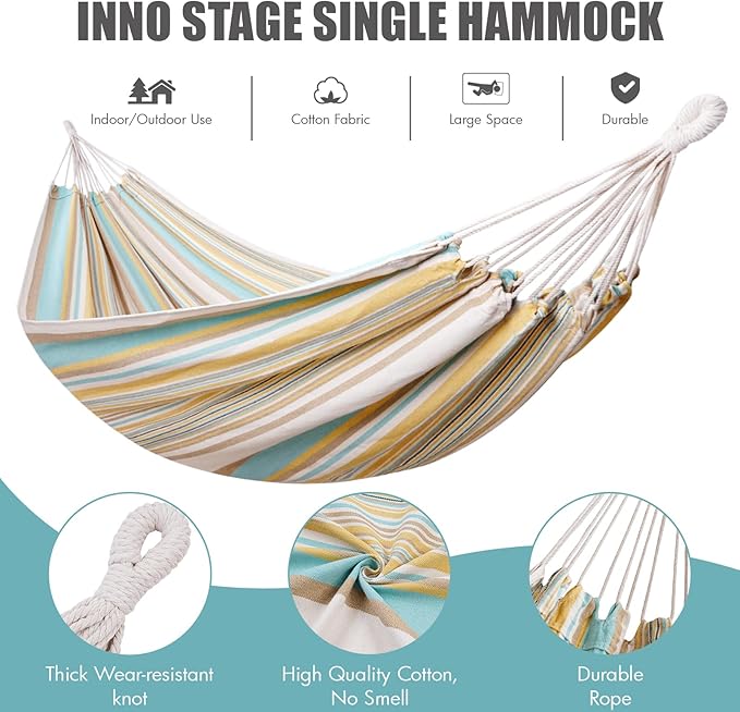 Brazilian Hammock with Tree Straps - Cotton Hammocks Portable Hammock with Carry Bag for Backyard Porch Outdoor and Indoor Use Yellow &amp Green