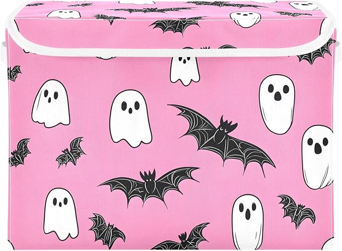 Storage Cube with Lid Halloween Bats Print 16.5×12.6×11.8 IN Collapsible Large Capacity Foldable Storage Basket Bin Organizer
