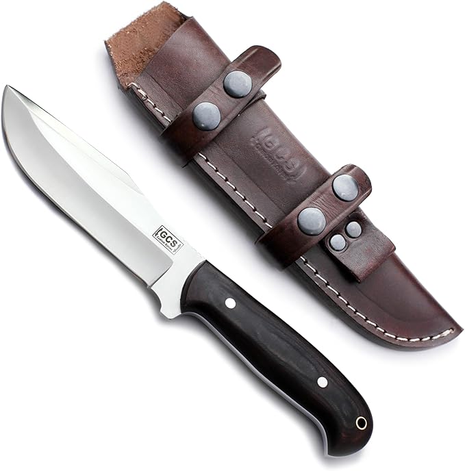 GCS Custom Handmade BROWN MICARTA HANDLE D2 Tool Steel Tactical Hunting Survival Knife Buffalo Hide Sheath GCS174
