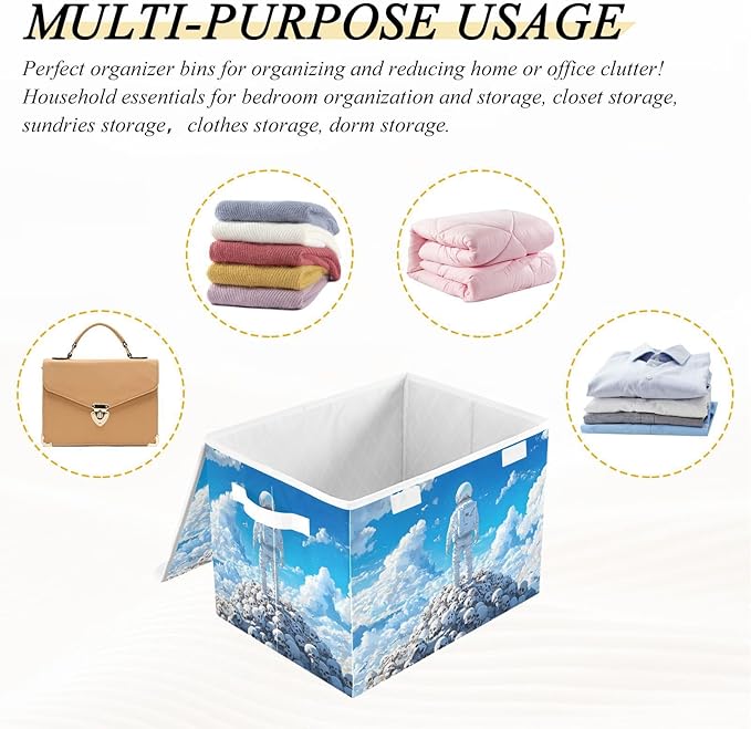Storage Cube with Lid Skull Pile Astronaut Print 16.5×12.6×11.8 IN Collapsible Large Capacity Foldable Storage Basket Bin Organizer