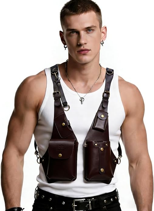 Double Shoulder Bag Adjustable Tactical Armpit Pouch for Men Anti-Theft Underarm Leather Wallet Pocket Holster
