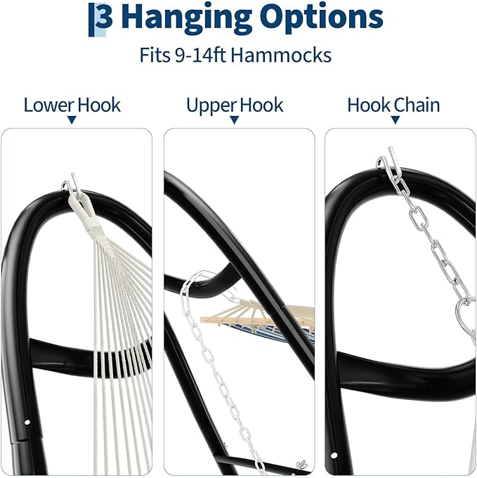Universal Double Hammock Stand 550-Pound Capacity Heavy-Duty Hammock Stand for Outside Fits 9 to 14 Foot Hammocks Black
