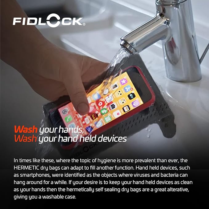 FIDLOCK Hermetic Dry Bag Flexible Magnetic Self-Sealing Bag for Cellphone | 100% Water &amp Sand Proof | Practical Size with a Large Opening | Lanyard Included | Medi | Orange Transparent