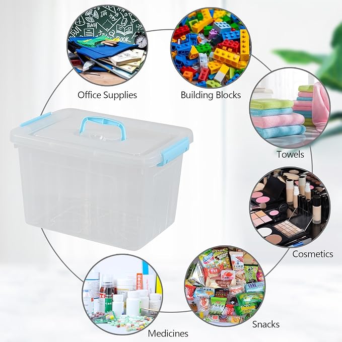12 L Plastic Storage Bin with Lid Clear Transparent Box with Handles Set of 1