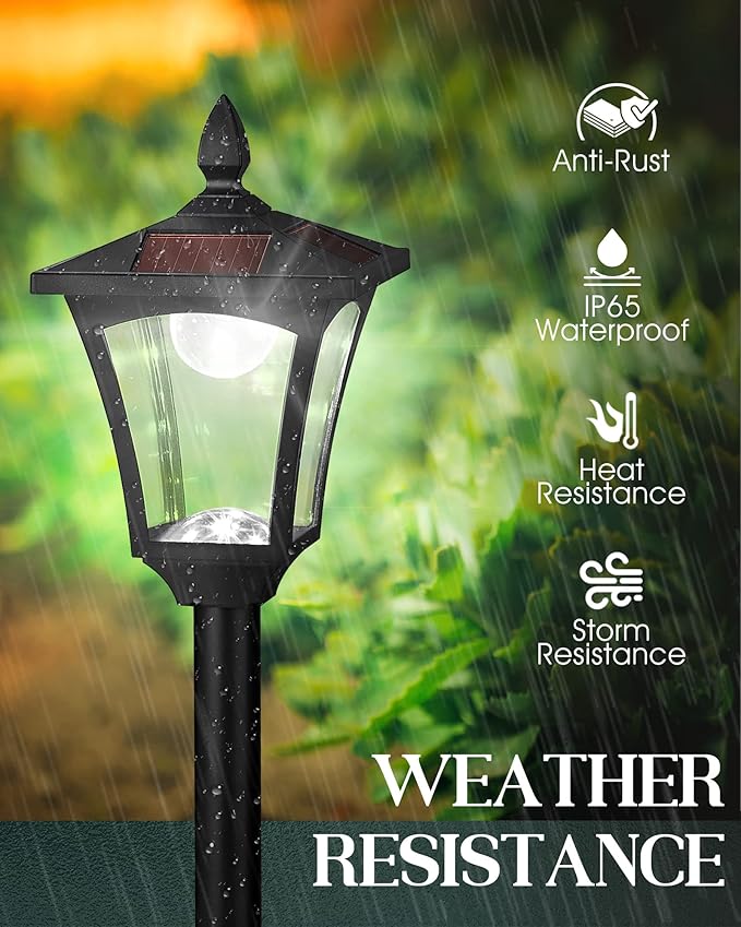 70 Outdoor Solar Post Light LED Solar Lamp Post Outdoor Waterproof IP65 Solar Pole Light for Garden Lawn Pathway Driveway White Light