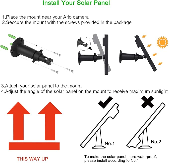 iTODOS Solar Panel for Arlo Pro 11.8Ft Outdoor Power Charging Cable and Adjustable Mount Not for Arlo Ultra or Pro3 (Black)