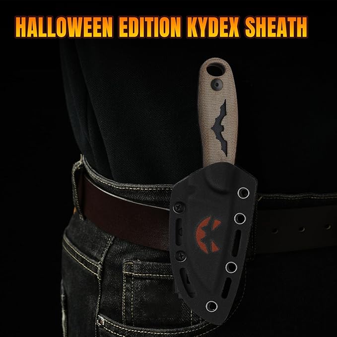 Kizer Hare Fixed Blade Knife 3.14 Nitro V Blade Halloween EDC Hunting Knife with Brown Micarta and Black G10 Handle Small Camping Knives with Kydex Sheath Survival Knives for Men Women 1077HW1