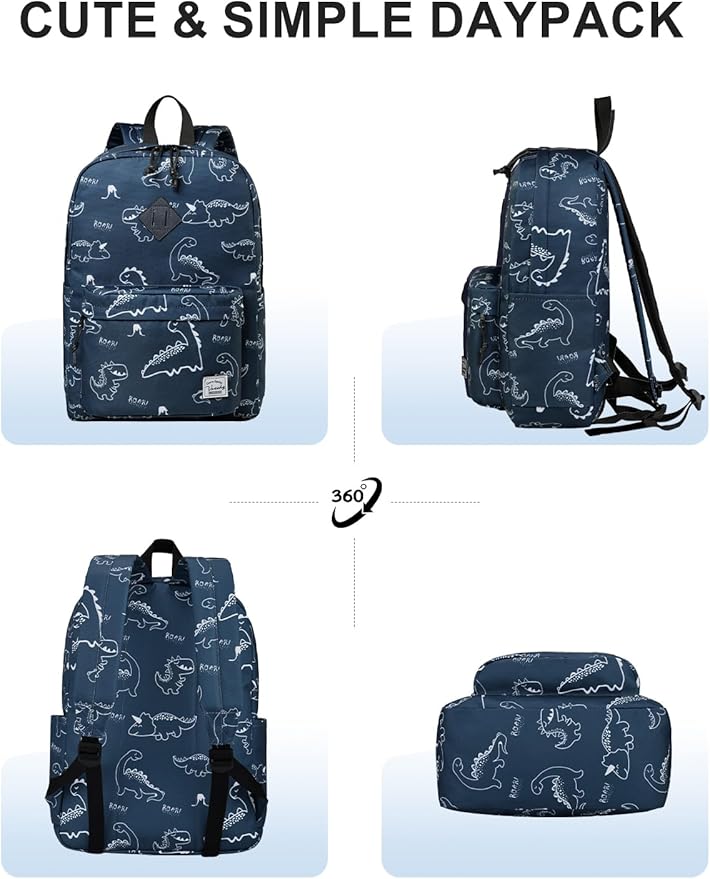 VASCHY Backpack for School Lightweight Water Resistant Bookbag Casual Daypack for Man/Boys Dinosaurs