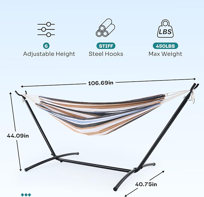 NEWBULIG Double Hammock with Stand Heavy Duty Portable Hammocks for Outdoor Indoor Patio Camping Space Saving Design &amp Carry Bag Easy Assembly 450lb Weight Capacity