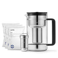 Aarke Purifier Large Glass Pitcher Bundle w/Steel Filter BPA-Free 4 Pure Refill Granules - Filters Heavy Metals 2.8L Pitcher with 1.66L Filtration Capacity
