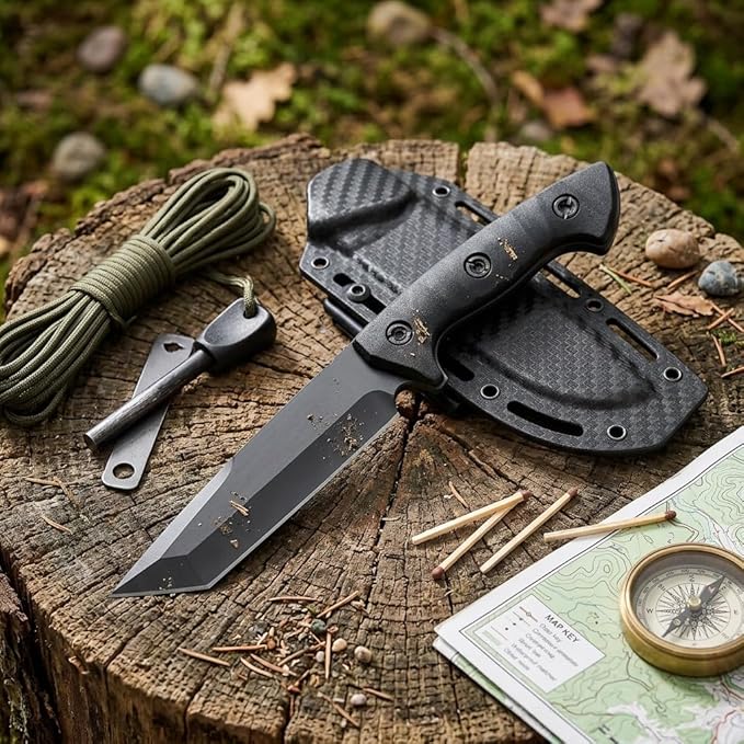 10 Fixed Blade Survival Knife with ABS Sheath - High Hardness Stainless Steel Tanto Blade Outdoor Utility Tool for Camping Hiking &amp Bushcraft - Ergonomic Lightweight Gear Black/Green (black)
